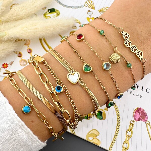 "Crosses" Bracelet, 18K Gold Plated Steel