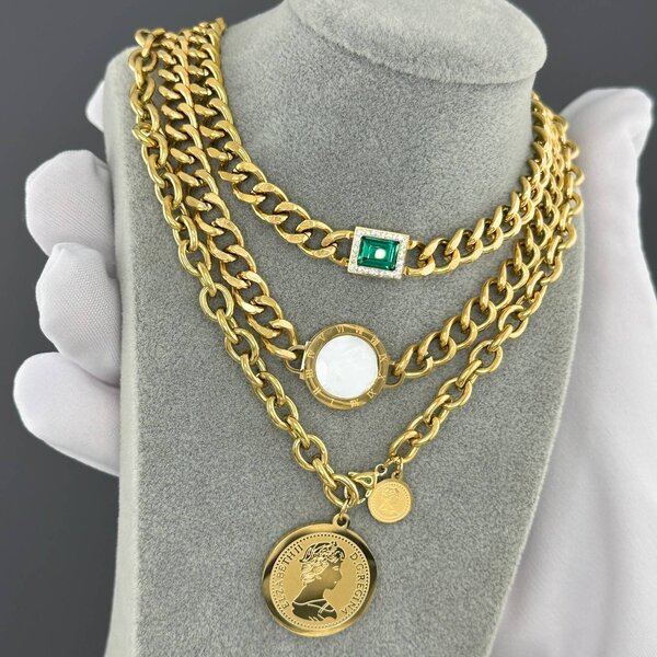 "Coin" Necklace, 18K Gold Plated Steel