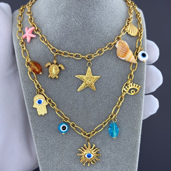 "Starfish" Necklace, 18K Gold Plated Steel
