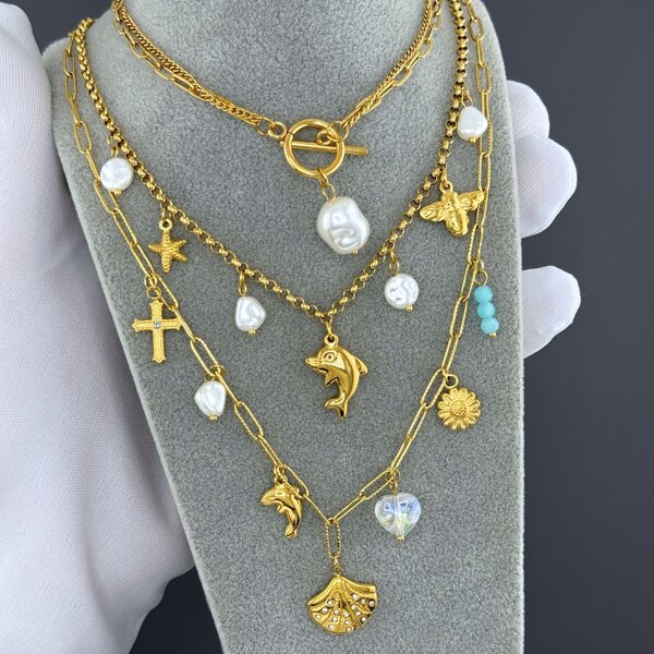 "Seashell" Necklace, 18K Gold Plated Steel