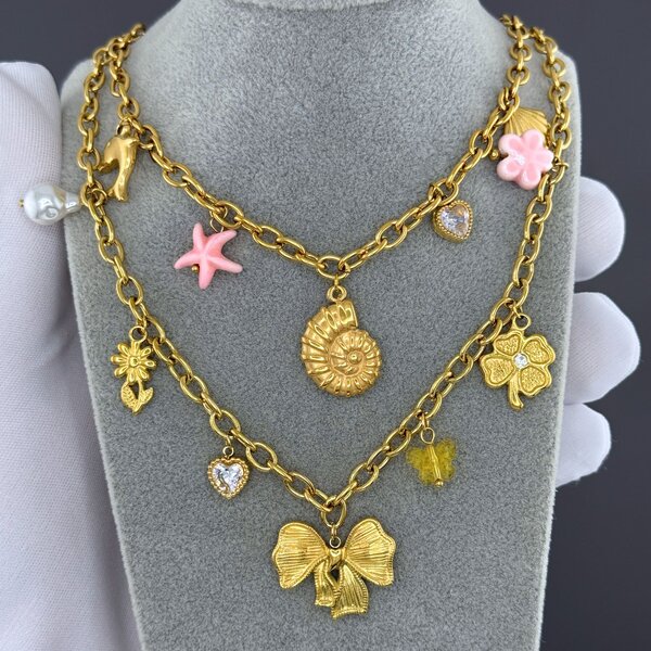 "Bow" Necklace, 18K Gold Plated Steel