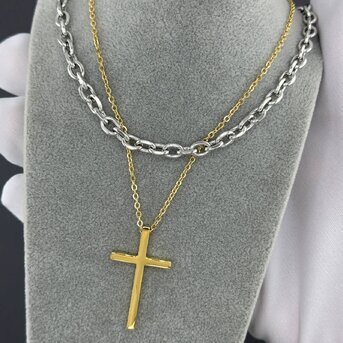18K gold plated Stainless steel  "Crosses" necklace, Intensity
