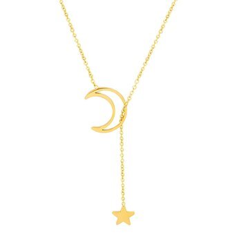 18K gold plated Stainless steel  "Moon and star" necklace, Intensity