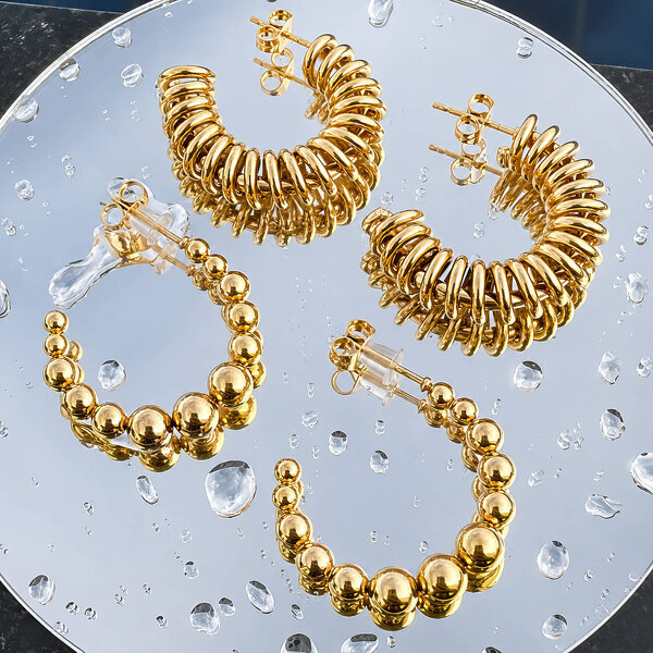 Earrings, 18K Gold Plated Steel