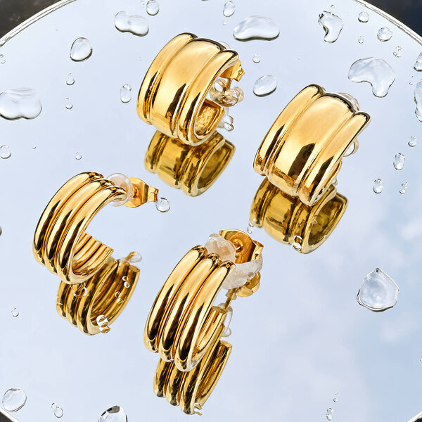Earrings, 18K Gold Plated Steel