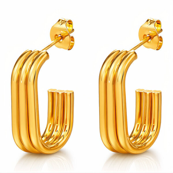 Earrings, 18K Gold Plated Steel