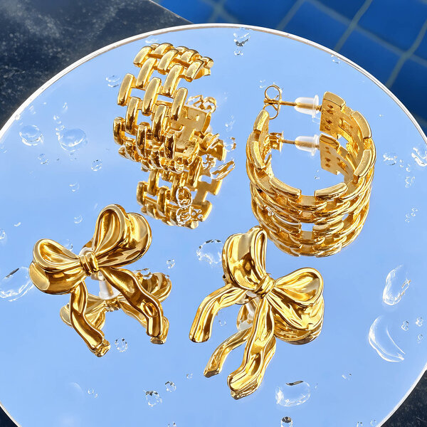 Earrings, 18K Gold Plated Steel
