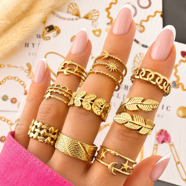"Leaves" Ring, 18K Gold Plated Steel