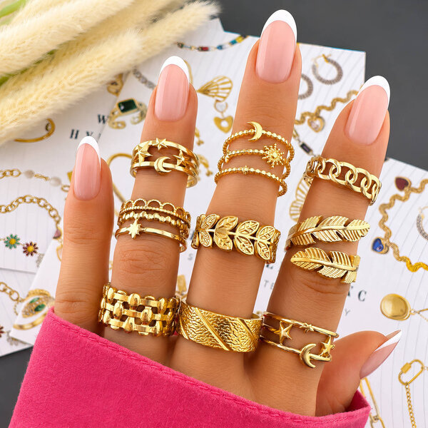"Leaves" Ring, 18K Gold Plated Steel