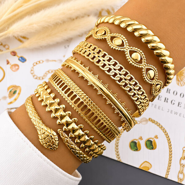 "Evil Eyes" Bracelet, 18K Gold Plated Steel