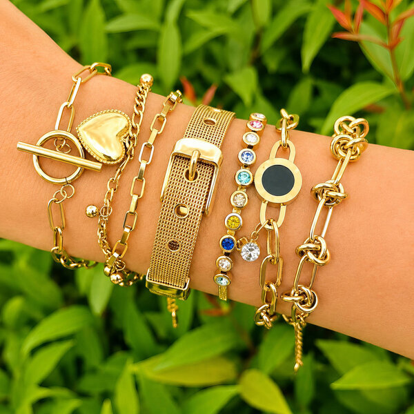 Bracelet, 18K Gold Plated Steel