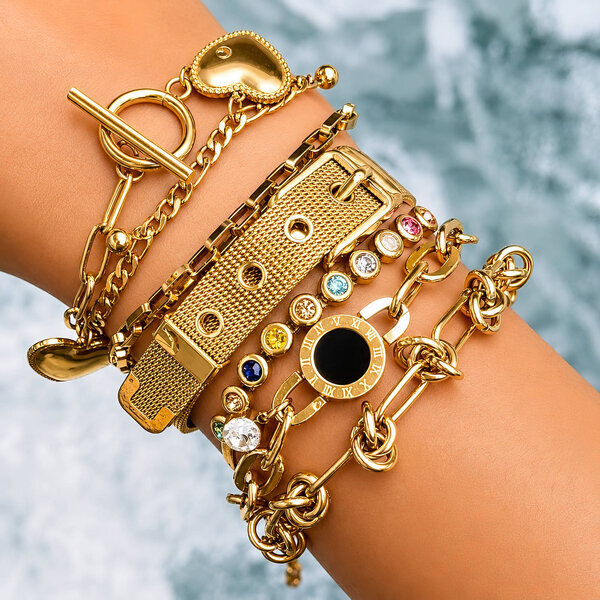 "Hearts" Bracelet, 18K Gold Plated Steel