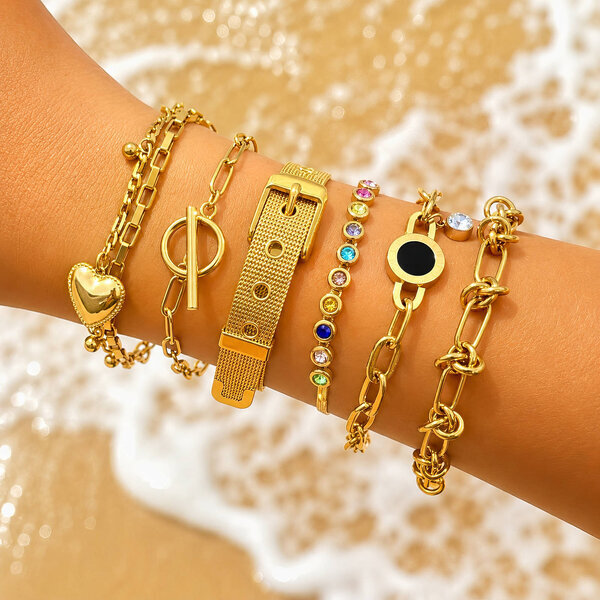 "Hearts" Bracelet, 18K Gold Plated Steel