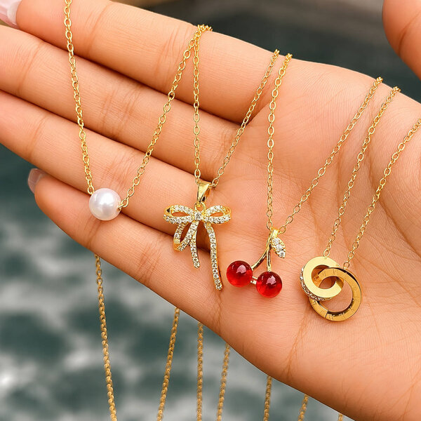"Cherry" Necklace, 18K Gold Plated Steel