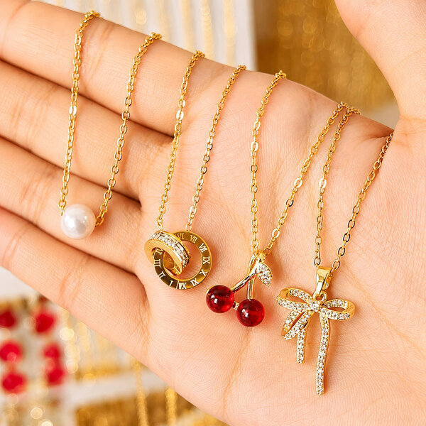 "Cherry" Necklace, 18K Gold Plated Steel