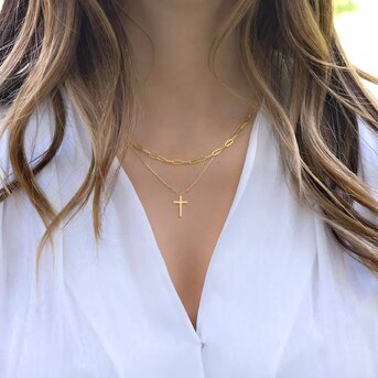 18K gold plated Stainless steel  "Crosses" necklace, Intensity