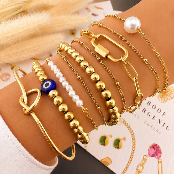 "Evil Eye" Bracelet, 18K Gold Plated Steel