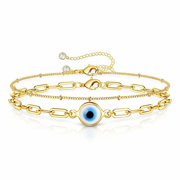 "Evil Eye" Bracelet, 18K Gold Plated Steel