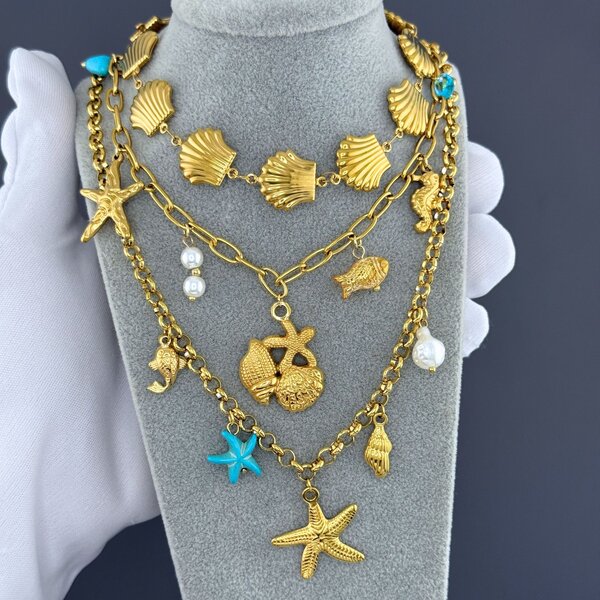 "Seashells" Necklace, 18K Gold Plated Steel