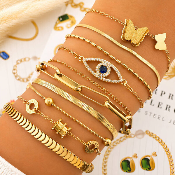 Bracelet, 18K Gold Plated Steel