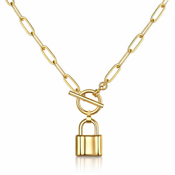 "Lock" Necklace, 18K Gold Plated Steel