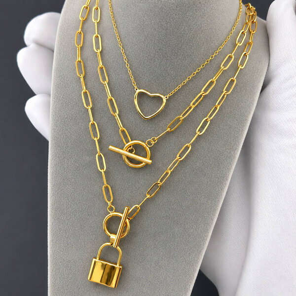 "Lock" Necklace, 18K Gold Plated Steel