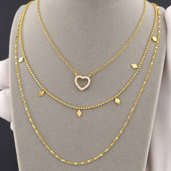 "Hearts" Necklace, 18K Gold Plated Steel