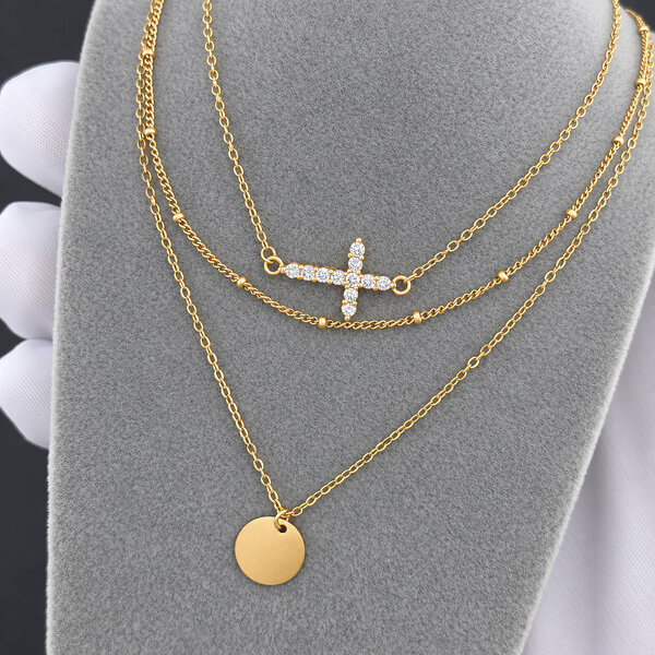 "Cross" PVD Gold-Plated Brass Necklace - Crystallic
