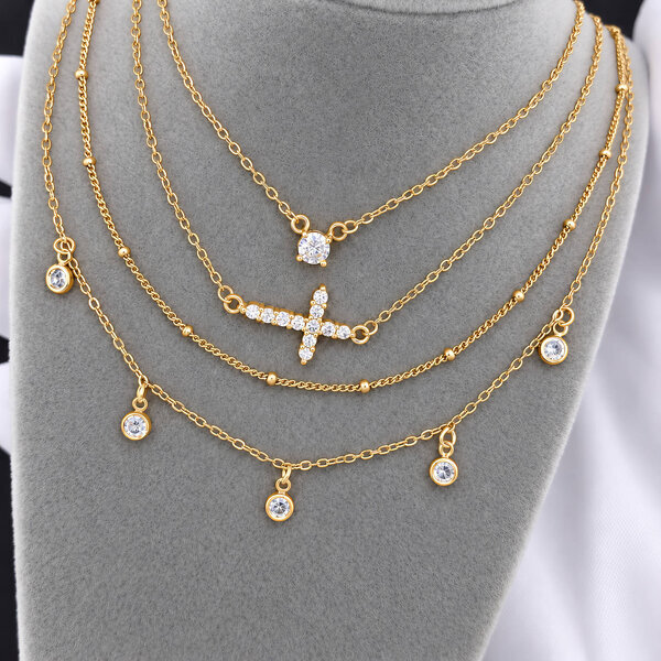 "Cross" PVD Gold-Plated Brass Necklace - Crystallic