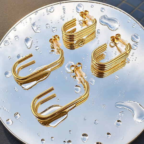 Earrings, 18K Gold Plated Steel