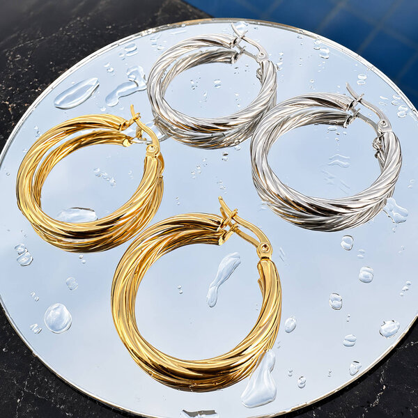 Earrings, 18K Gold Plated Steel