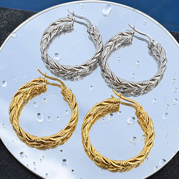 Earrings, 18K Gold Plated Steel