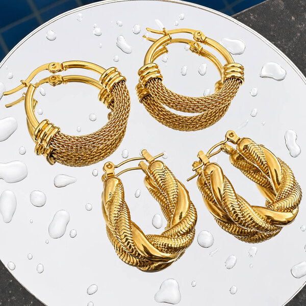 Earrings, 18K Gold Plated Steel