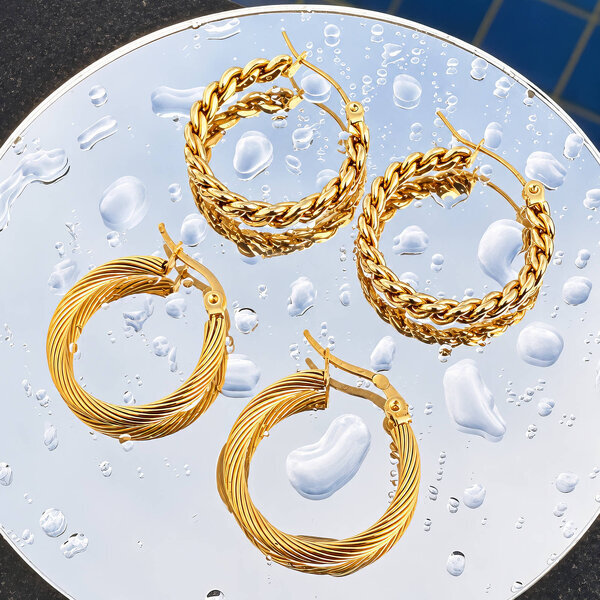 Earrings, 18K Gold Plated Steel