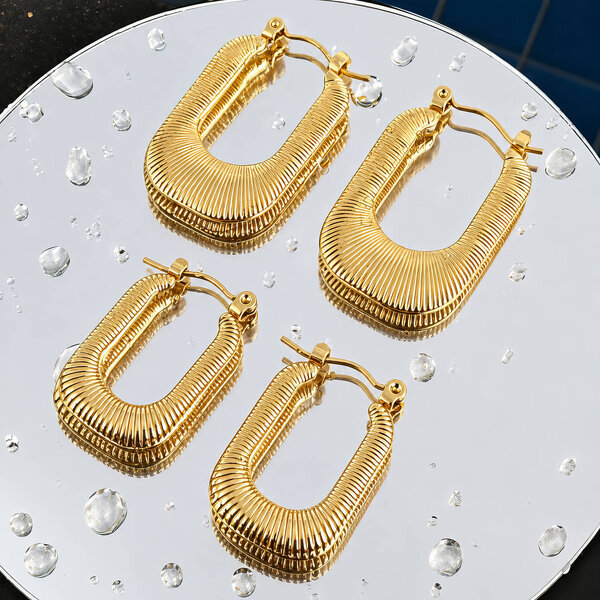 Earrings, 18K Gold Plated Steel