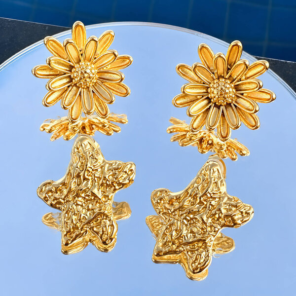 "Flowers" Earrings, 18K Gold Plated Steel