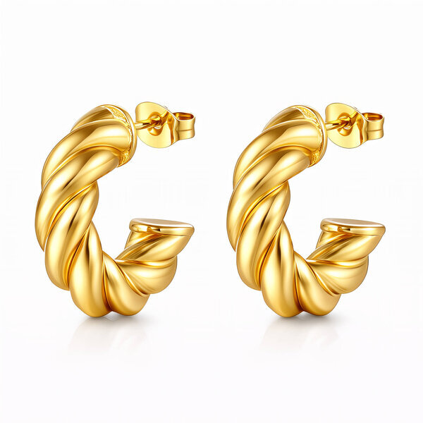 Earrings, 18K Gold Plated Steel