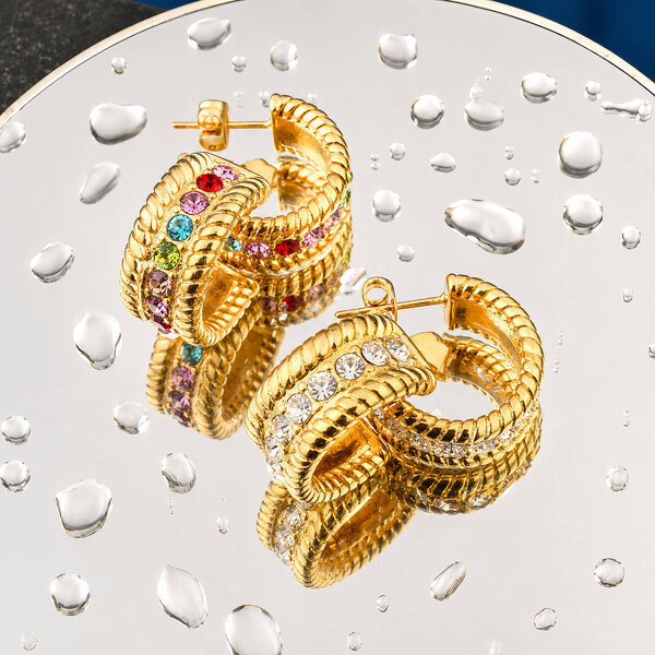 Earrings, 18K Gold Plated Steel