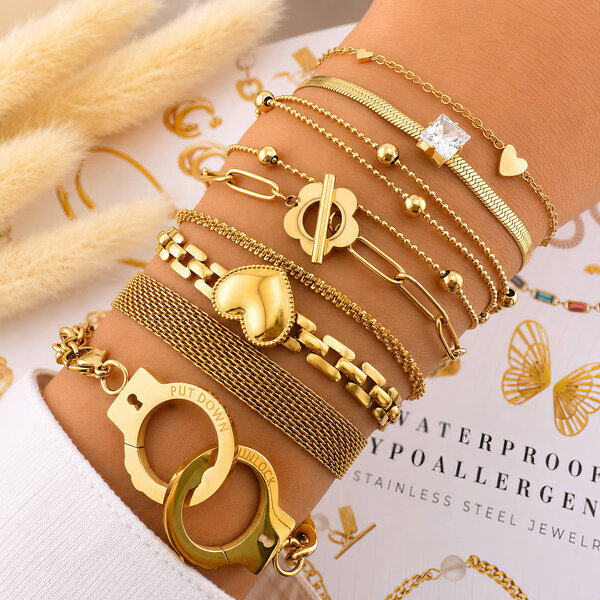 Bracelet, 18K Gold Plated Steel
