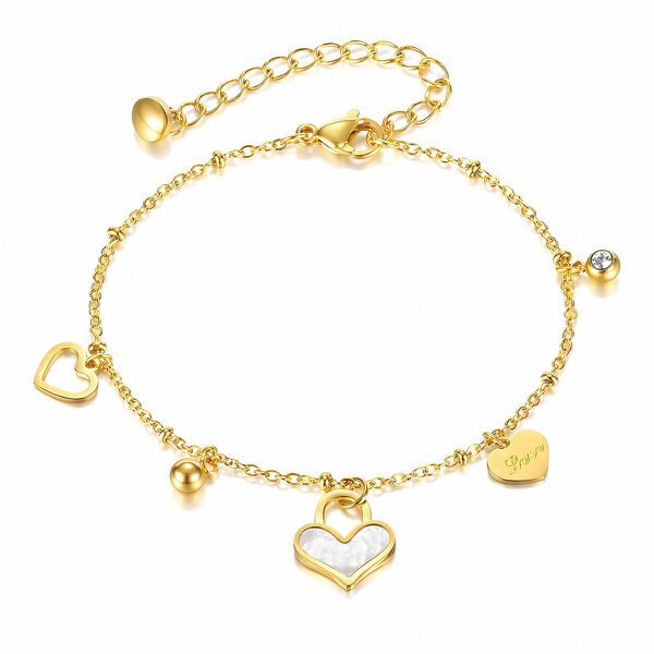 "Hearts" Bracelet, 18K Gold Plated Steel