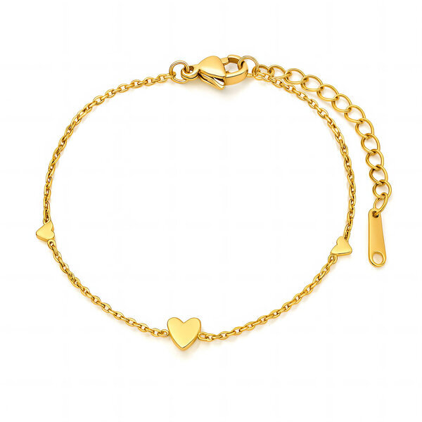 "Hearts" Bracelet, 18K Gold Plated Steel