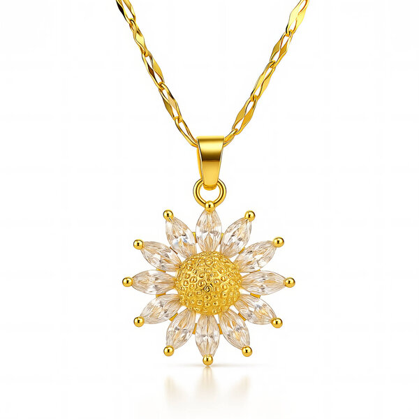 "Flower" Necklace, 18K Gold Plated Steel