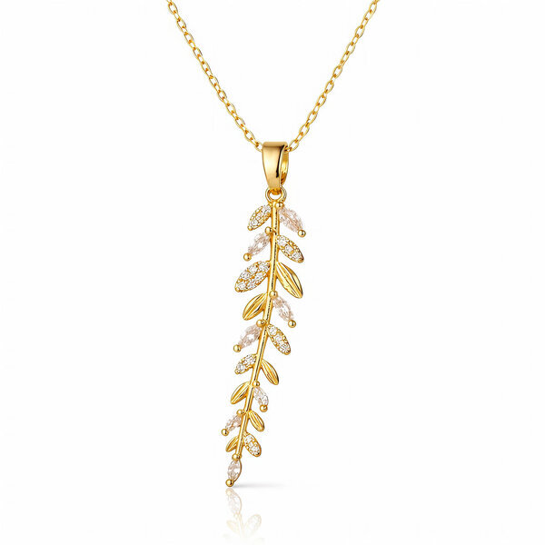 "Leaves" Necklace, 18K Gold Plated Steel