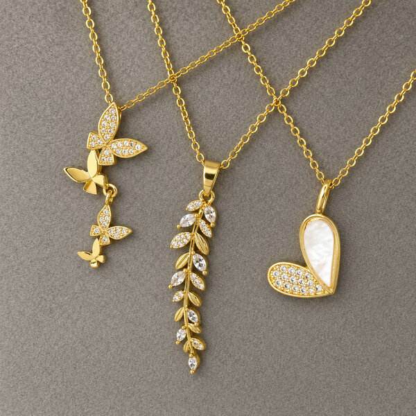 "Leaves" Necklace, 18K Gold Plated Steel