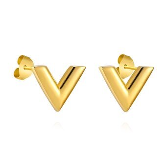 18K gold plated Stainless steel  "Letter "V"" earrings, Intensity