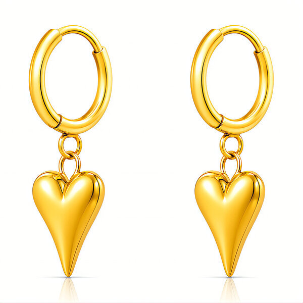 "Hearts" Earrings, 18K Gold Plated Steel