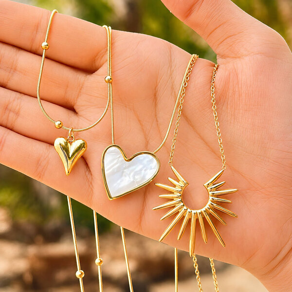 "Hearts" Necklace, 18K Gold Plated Steel