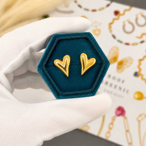 "Hearts" Earrings, 18K Gold Plated Steel