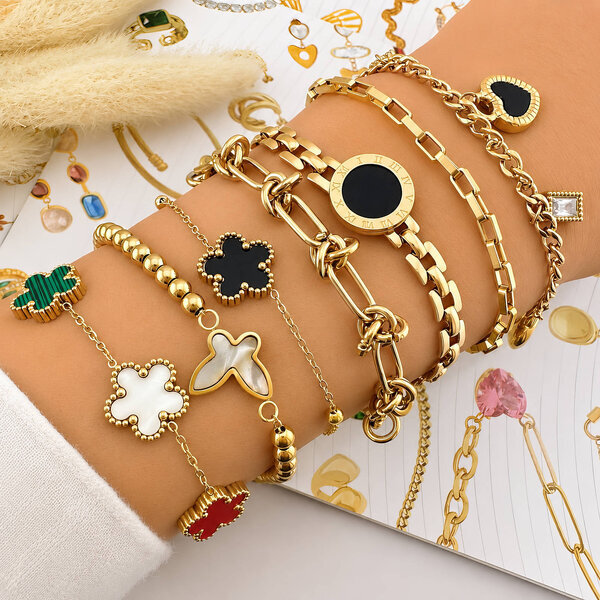 "Hearts" Bracelet, 18K Gold Plated Steel