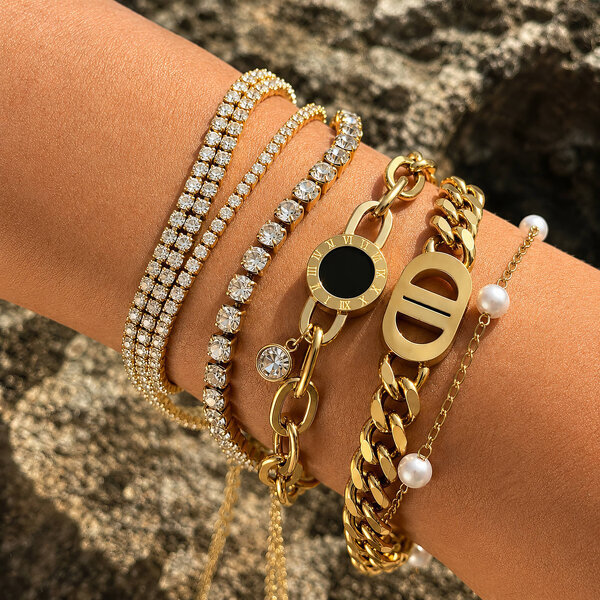"Tennis" Bracelet, 18K Gold Plated Brass